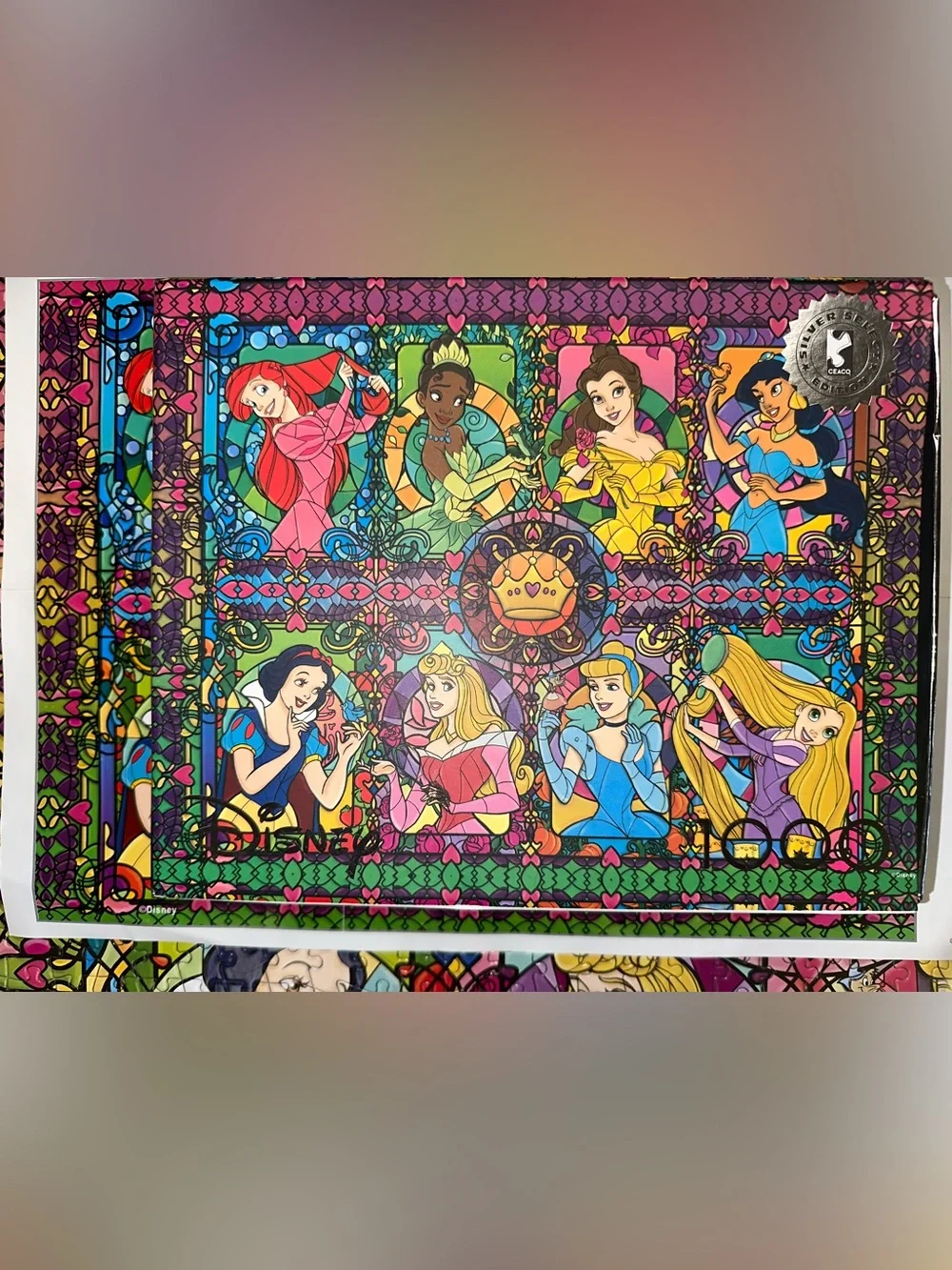 Disney Ceaco STAINED GLASS PRINCESS 1000 Piece PUZZLE Silver Edition 100% Compl